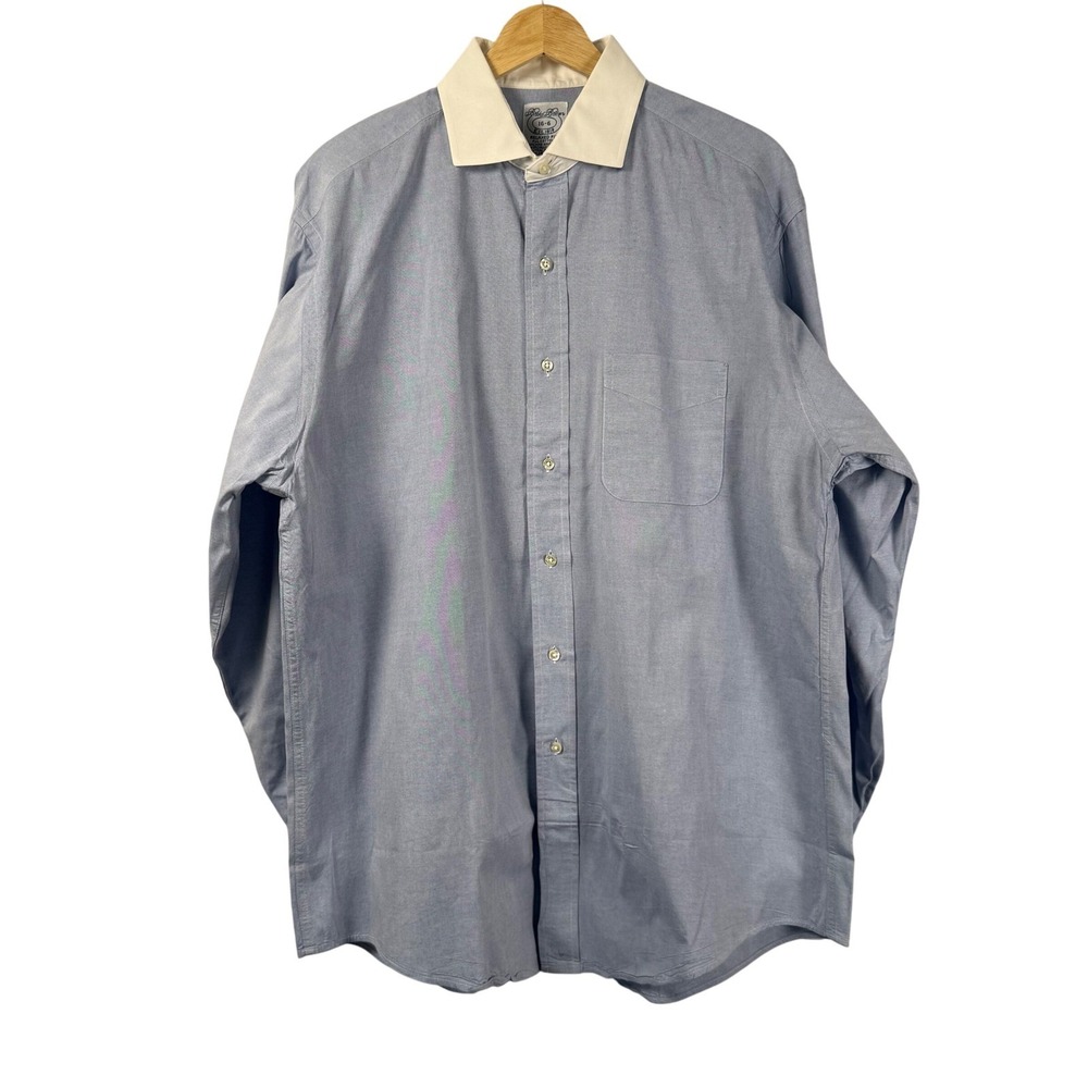 Brooks Brothers Relaxed Fit Dress Shirt Blue Oxford Banker Collar Men 16 Vintage